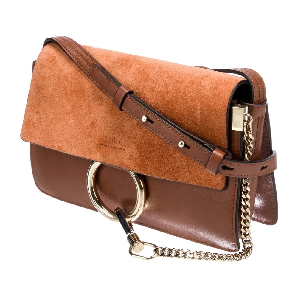 CHLOE Faye Small Leather Suede Crossbody Shoulder Bag Tobacco Brown
